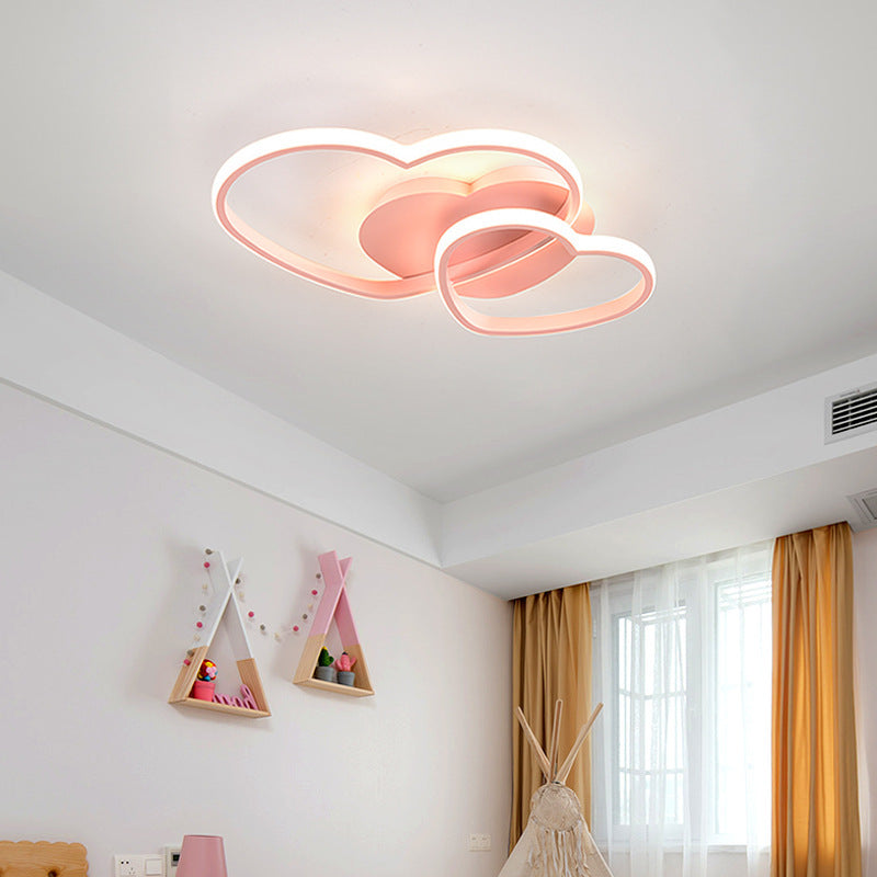 Double Heart Shaped Ceiling Light Romantic Minimalist Metal Bedroom Flush Mount Led Light Pink Clearhalo 'Ceiling Lights' 'Close To Ceiling Lights' 'Close to ceiling' 'Flush mount' Lighting' 2460148