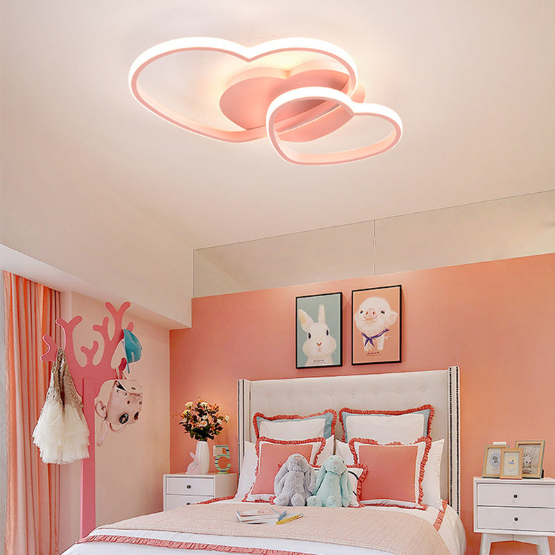 Double Heart Shaped Ceiling Light Romantic Minimalist Metal Bedroom Flush Mount Led Light Clearhalo 'Ceiling Lights' 'Close To Ceiling Lights' 'Close to ceiling' 'Flush mount' Lighting' 2460149