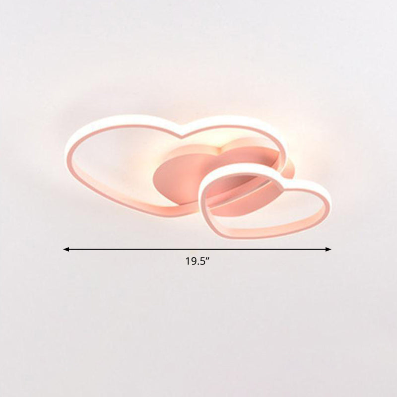 Double Heart Shaped Ceiling Light Romantic Minimalist Metal Bedroom Flush Mount Led Light Clearhalo 'Ceiling Lights' 'Close To Ceiling Lights' 'Close to ceiling' 'Flush mount' Lighting' 2460154