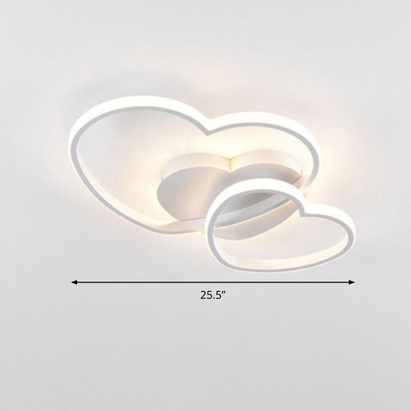 Double Heart Shaped Ceiling Light Romantic Minimalist Metal Bedroom Flush Mount Led Light Clearhalo 'Ceiling Lights' 'Close To Ceiling Lights' 'Close to ceiling' 'Flush mount' Lighting' 2460155