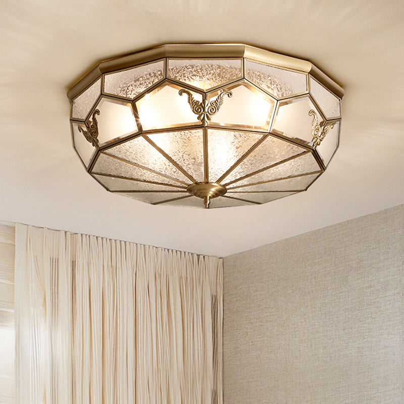 Gold Finish 4-Light Ceiling Fixture Colonial Style Frosted Glass Bowl Shaped Flush Mount Light Clearhalo 'Ceiling Lights' 'Close To Ceiling Lights' 'Close to ceiling' 'Flush mount' Lighting' 2460156