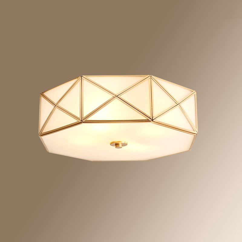 Gold Finish 4-Light Ceiling Fixture Colonial Style Frosted Glass Bowl Shaped Flush Mount Light Gold Polygon Clearhalo 'Ceiling Lights' 'Close To Ceiling Lights' 'Close to ceiling' 'Flush mount' Lighting' 2460157