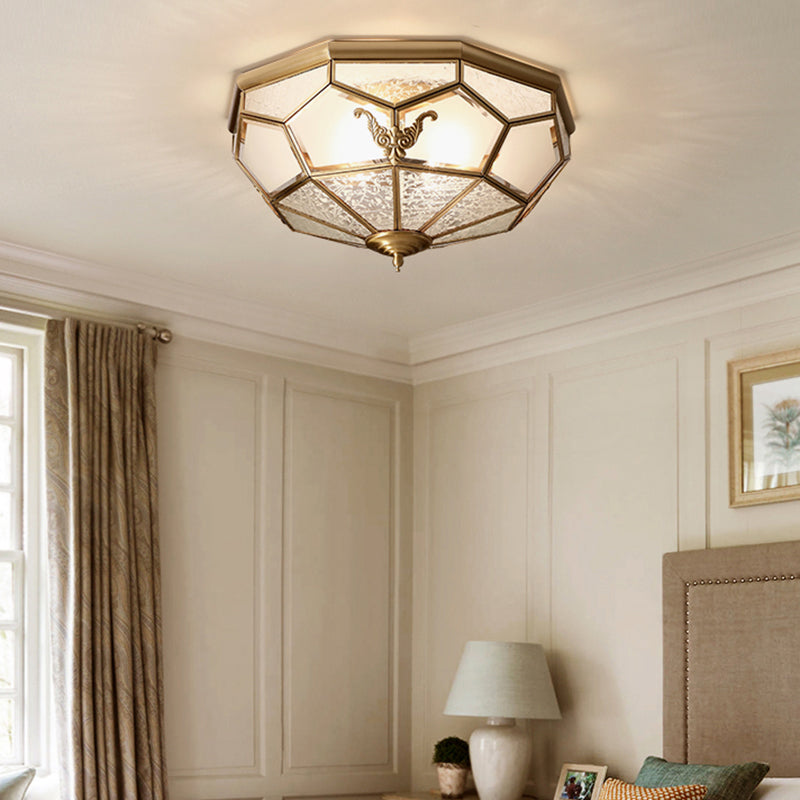 Gold Finish 4-Light Ceiling Fixture Colonial Style Frosted Glass Bowl Shaped Flush Mount Light Clearhalo 'Ceiling Lights' 'Close To Ceiling Lights' 'Close to ceiling' 'Flush mount' Lighting' 2460158