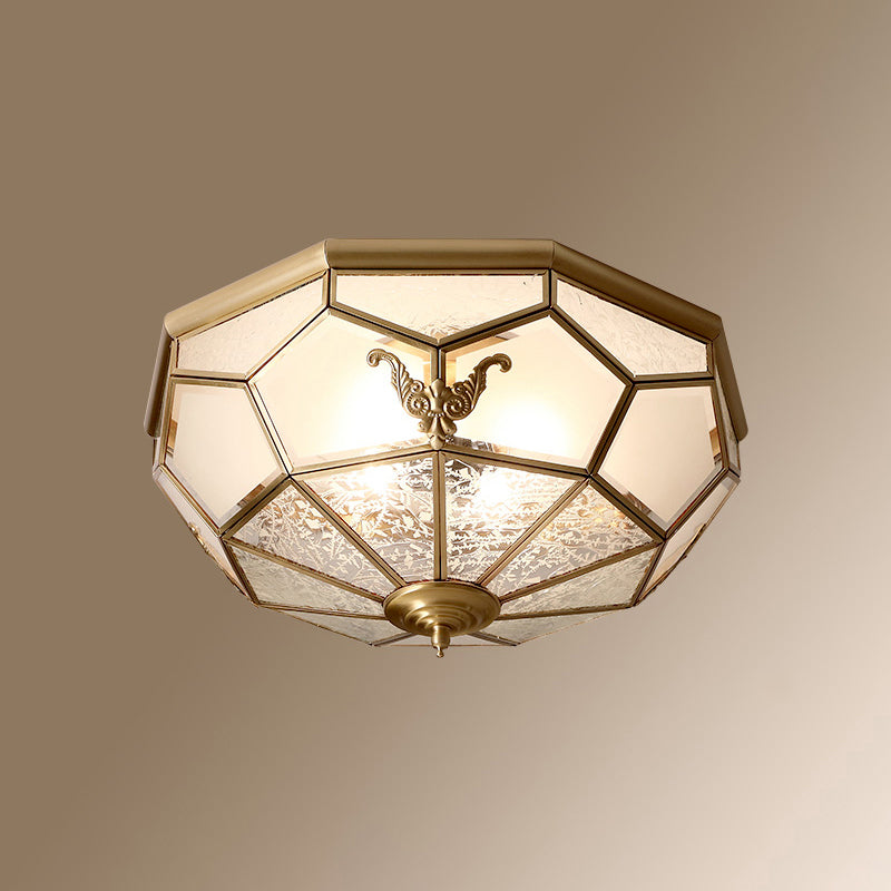 Gold Finish 4-Light Ceiling Fixture Colonial Style Frosted Glass Bowl Shaped Flush Mount Light Gold Cone Clearhalo 'Ceiling Lights' 'Close To Ceiling Lights' 'Close to ceiling' 'Flush mount' Lighting' 2460159
