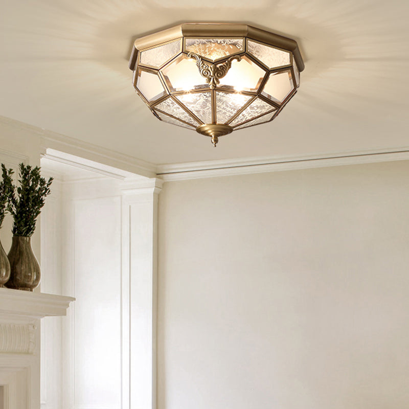 Gold Finish 4-Light Ceiling Fixture Colonial Style Frosted Glass Bowl Shaped Flush Mount Light Clearhalo 'Ceiling Lights' 'Close To Ceiling Lights' 'Close to ceiling' 'Flush mount' Lighting' 2460160