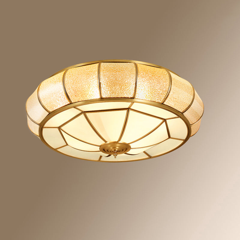 Gold Finish 4-Light Ceiling Fixture Colonial Style Frosted Glass Bowl Shaped Flush Mount Light Gold Pumpkin Clearhalo 'Ceiling Lights' 'Close To Ceiling Lights' 'Close to ceiling' 'Flush mount' Lighting' 2460162