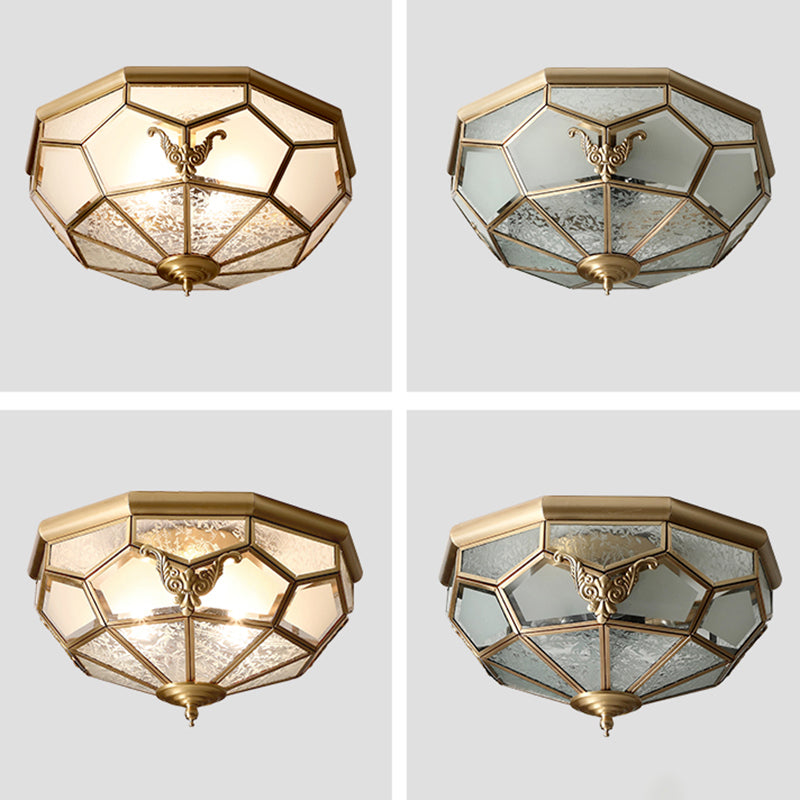 Gold Finish 4-Light Ceiling Fixture Colonial Style Frosted Glass Bowl Shaped Flush Mount Light Clearhalo 'Ceiling Lights' 'Close To Ceiling Lights' 'Close to ceiling' 'Flush mount' Lighting' 2460163