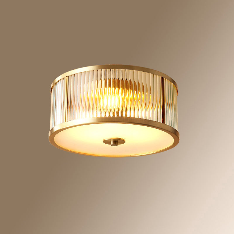Gold Finish 4-Light Ceiling Fixture Colonial Style Frosted Glass Bowl Shaped Flush Mount Light Gold Cylinder Clearhalo 'Ceiling Lights' 'Close To Ceiling Lights' 'Close to ceiling' 'Flush mount' Lighting' 2460164