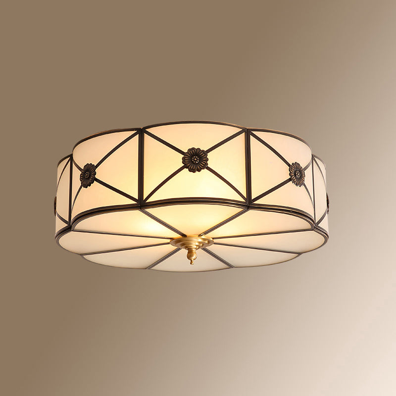 Gold Finish 4-Light Ceiling Fixture Colonial Style Frosted Glass Bowl Shaped Flush Mount Light Gold Flower Clearhalo 'Ceiling Lights' 'Close To Ceiling Lights' 'Close to ceiling' 'Flush mount' Lighting' 2460168
