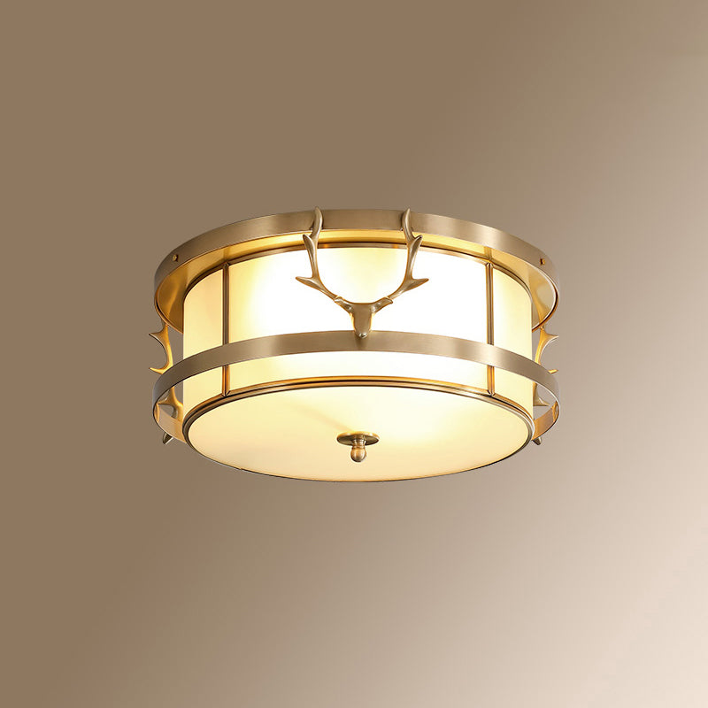 Gold Finish 4-Light Ceiling Fixture Colonial Style Frosted Glass Bowl Shaped Flush Mount Light Gold Antler Clearhalo 'Ceiling Lights' 'Close To Ceiling Lights' 'Close to ceiling' 'Flush mount' Lighting' 2460170
