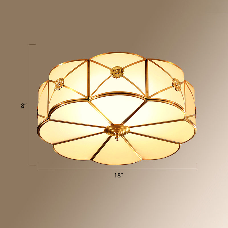 Gold Finish 4-Light Ceiling Fixture Colonial Style Frosted Glass Bowl Shaped Flush Mount Light Clearhalo 'Ceiling Lights' 'Close To Ceiling Lights' 'Close to ceiling' 'Flush mount' Lighting' 2460171