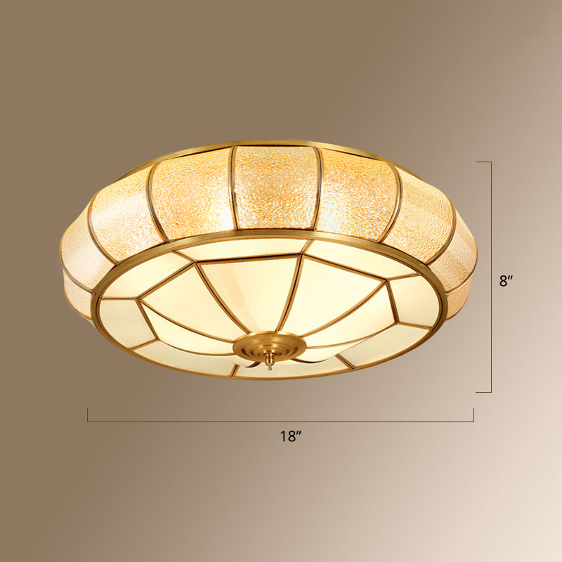 Gold Finish 4-Light Ceiling Fixture Colonial Style Frosted Glass Bowl Shaped Flush Mount Light Clearhalo 'Ceiling Lights' 'Close To Ceiling Lights' 'Close to ceiling' 'Flush mount' Lighting' 2460172