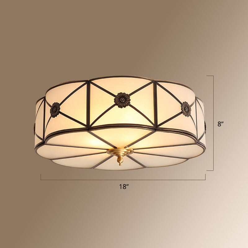 Gold Finish 4-Light Ceiling Fixture Colonial Style Frosted Glass Bowl Shaped Flush Mount Light Clearhalo 'Ceiling Lights' 'Close To Ceiling Lights' 'Close to ceiling' 'Flush mount' Lighting' 2460175