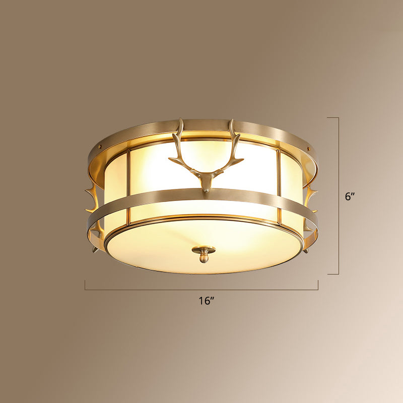 Gold Finish 4-Light Ceiling Fixture Colonial Style Frosted Glass Bowl Shaped Flush Mount Light Clearhalo 'Ceiling Lights' 'Close To Ceiling Lights' 'Close to ceiling' 'Flush mount' Lighting' 2460176