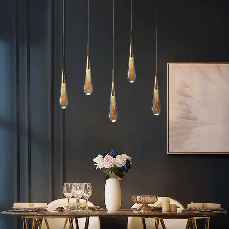 Decorative Waterdrop Suspension Lamp Clear Crystal Glass Dining Room LED Pendant Light in Gold Gold Oval Clearhalo 'Ceiling Lights' 'Modern Pendants' 'Modern' 'Pendant Lights' 'Pendants' Lighting' 2460203
