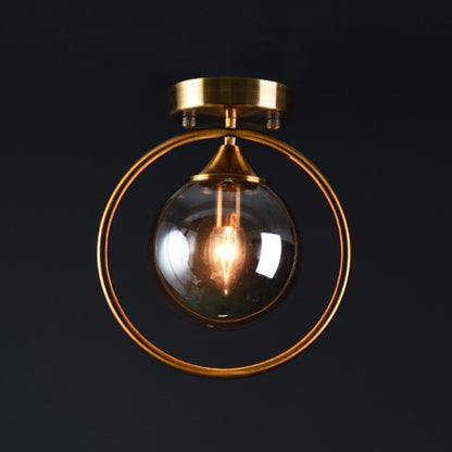 Postmodern Ball Ceiling Lighting Glass 1-Light Corridor Semi-Flush Mount Light with Brass Metal Ring Smoke Gray Clearhalo 'Ceiling Lights' 'Close To Ceiling Lights' 'Close to ceiling' 'Semi-flushmount' Lighting' 2460242