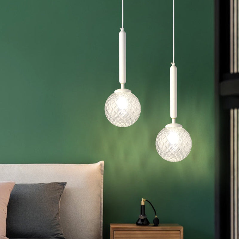 Clear Lattice Glass Ball Pendant Lamp Simple Style 1-Light Suspension Lighting for Bedroom Clearhalo 'Ceiling Lights' 'Glass shade' 'Glass' 'Modern Pendants' 'Modern' 'Pendant Lights' 'Pendants' Lighting' 2460287