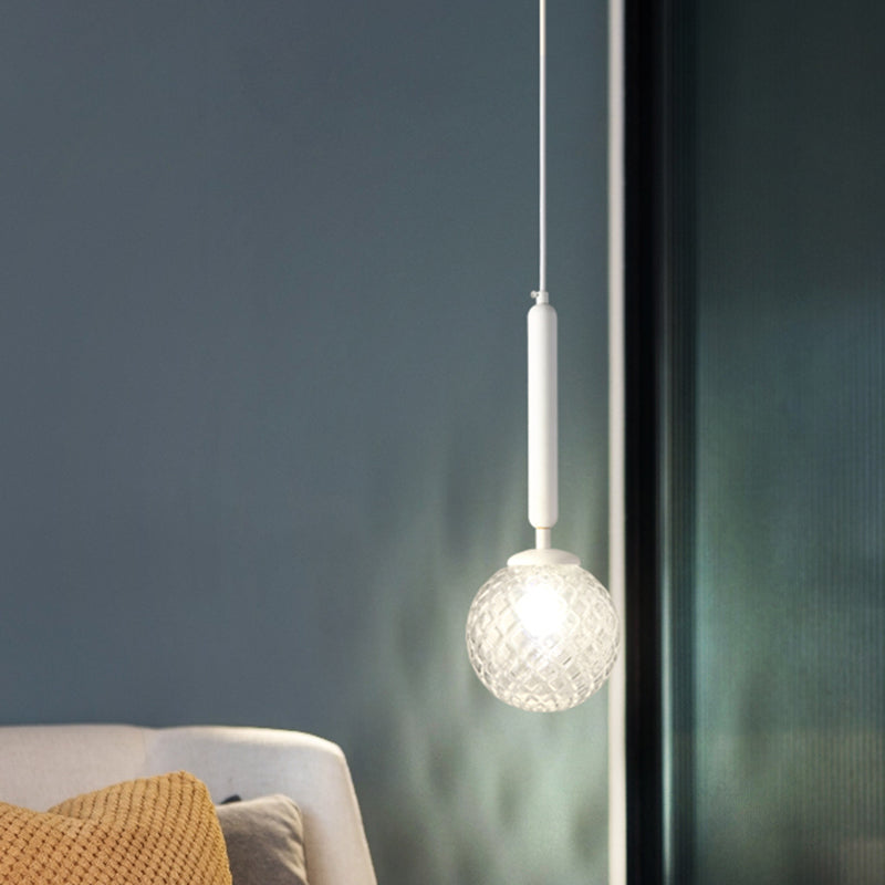 Clear Lattice Glass Ball Pendant Lamp Simple Style 1-Light Suspension Lighting for Bedroom Clearhalo 'Ceiling Lights' 'Glass shade' 'Glass' 'Modern Pendants' 'Modern' 'Pendant Lights' 'Pendants' Lighting' 2460289