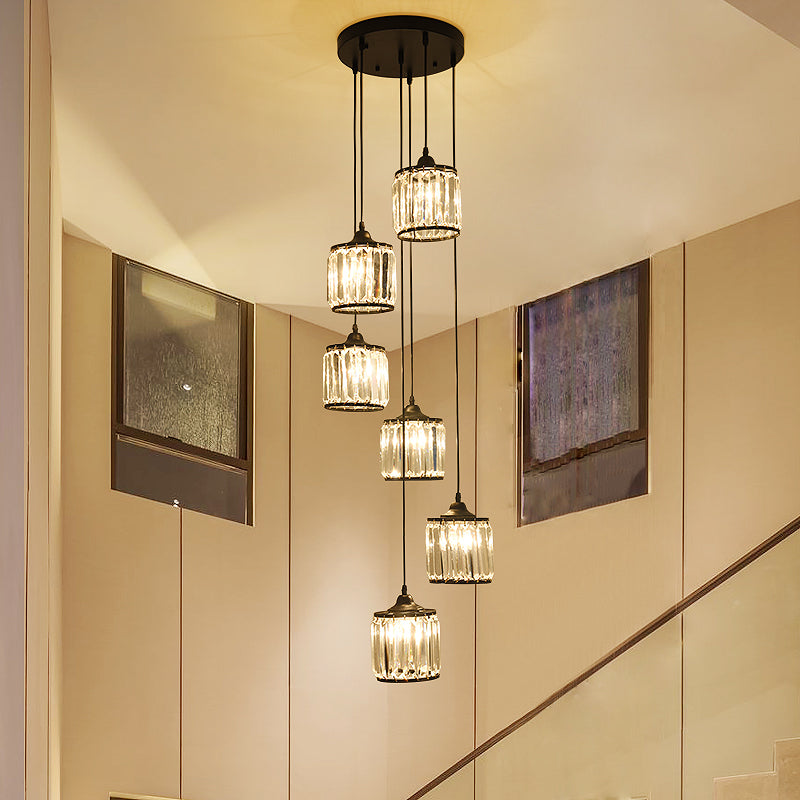 Prismatic Crystal Cylindrical Hanging Light Contemporary Cluster Pendant Light for Stairs Clearhalo 'Ceiling Lights' 'Close To Ceiling Lights' 'Glass shade' 'Glass' 'Modern Pendants' 'Modern' 'Pendant Lights' 'Pendants' Lighting' 2460306