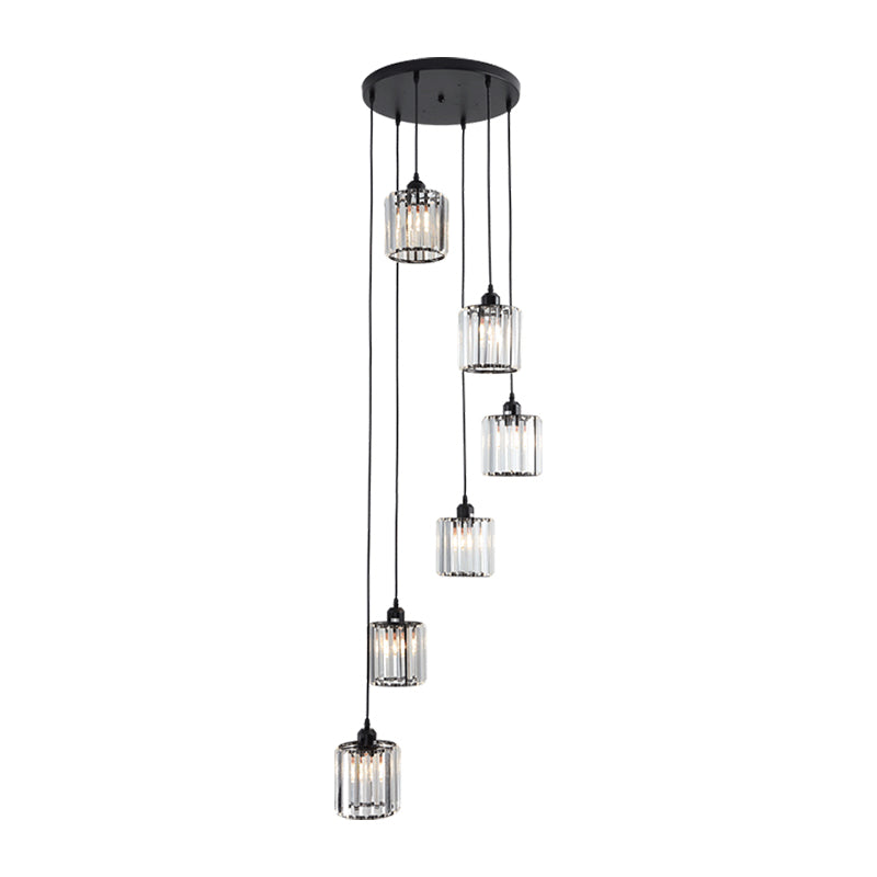 Prismatic Crystal Cylindrical Hanging Light Contemporary Cluster Pendant Light for Stairs Clearhalo 'Ceiling Lights' 'Close To Ceiling Lights' 'Glass shade' 'Glass' 'Modern Pendants' 'Modern' 'Pendant Lights' 'Pendants' Lighting' 2460310