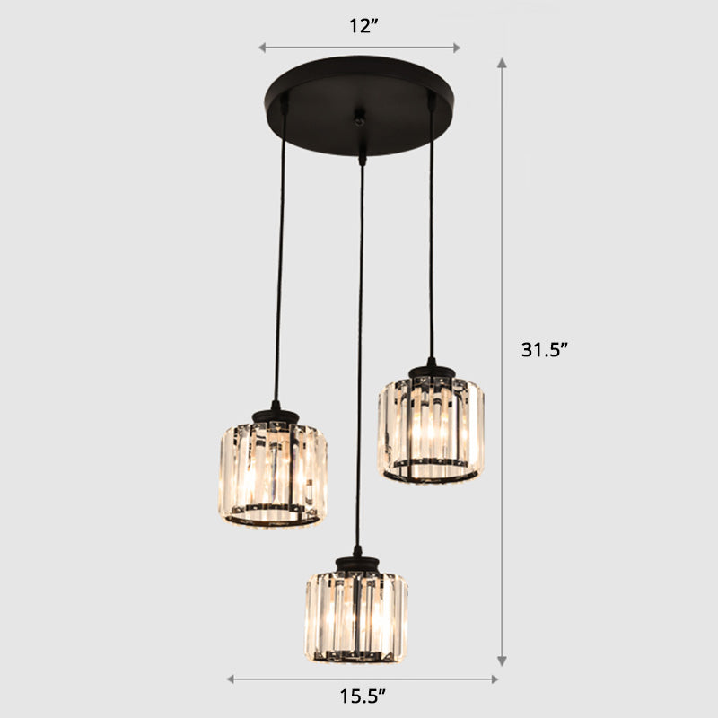 Prismatic Crystal Cylindrical Hanging Light Contemporary Cluster Pendant Light for Stairs Clearhalo 'Ceiling Lights' 'Close To Ceiling Lights' 'Glass shade' 'Glass' 'Modern Pendants' 'Modern' 'Pendant Lights' 'Pendants' Lighting' 2460315