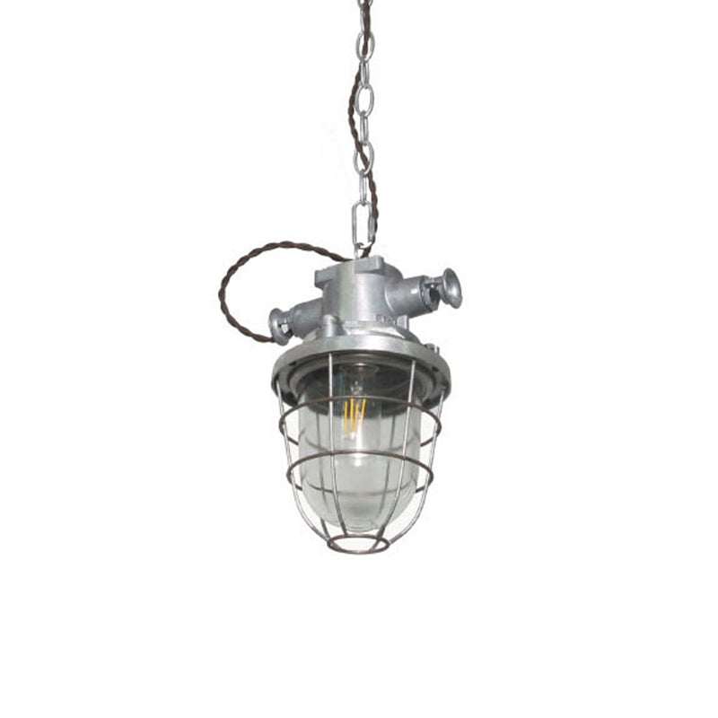Silver Cage Pendant Light Steampunk Style Metal 1 Bulb Pub Ceiling Light Fixture Silver With Handle Clearhalo 'Art Deco Pendants' 'Cast Iron' 'Ceiling Lights' 'Ceramic' 'Crystal' 'Industrial Pendants' 'Industrial' 'Metal' 'Middle Century Pendants' 'Pendant Lights' 'Pendants' 'Tiffany' Lighting' 2460330