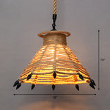 Single Cage Shade Pendulum Light Country Style Wood Rope Suspension Light for Restaurant Clearhalo 'Ceiling Lights' 'Industrial Pendants' 'Industrial' 'Middle Century Pendants' 'Pendant Lights' 'Pendants' 'Tiffany' Lighting' 2460352