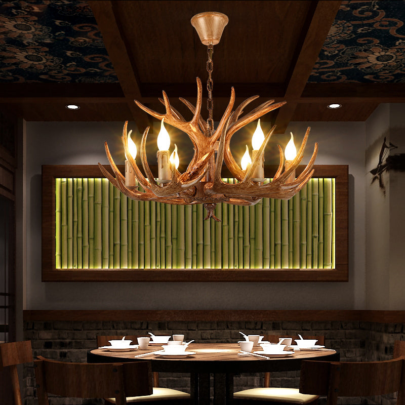 Resin Candle Suspension Light Country Style Restaurant Chandelier with Antler Deco Clearhalo 'Ceiling Lights' 'Chandeliers' Lighting' options 2460388