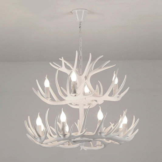 Resin Candle Suspension Light Country Style Restaurant Chandelier with Antler Deco Clearhalo 'Ceiling Lights' 'Chandeliers' Lighting' options 2460389