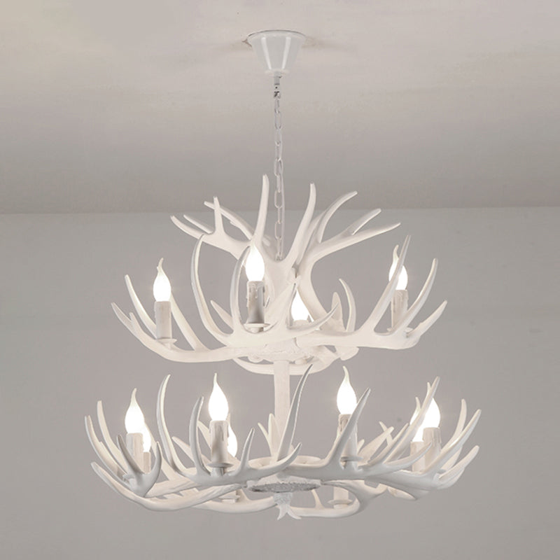 Resin Candle Suspension Light Country Style Restaurant Chandelier with Antler Deco 12 White Clearhalo 'Ceiling Lights' 'Chandeliers' Lighting' options 2460389_5c55d646-42ba-4141-9051-9741670246f7