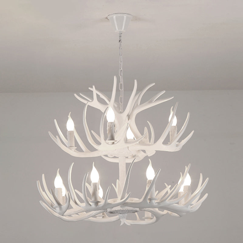 Resin Candle Suspension Light Country Style Restaurant Chandelier with Antler Deco 12 White Clearhalo 'Ceiling Lights' 'Chandeliers' Lighting' options 2460389_5c55d646-42ba-4141-9051-9741670246f7