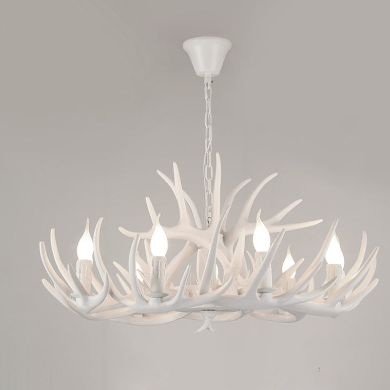 Resin Candle Suspension Light Country Style Restaurant Chandelier with Antler Deco 9 White Clearhalo 'Ceiling Lights' 'Chandeliers' Lighting' options 2460390_151ea203-5c5a-46d4-b293-64c06cca9535