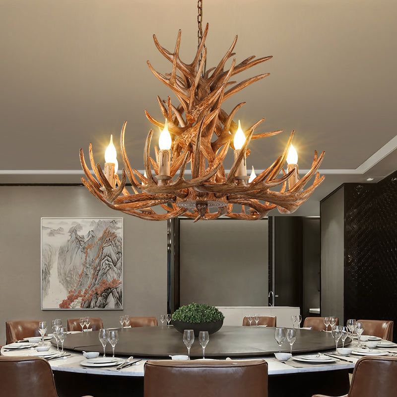 Resin Candle Suspension Light Country Style Restaurant Chandelier with Antler Deco Clearhalo 'Ceiling Lights' 'Chandeliers' Lighting' options 2460391