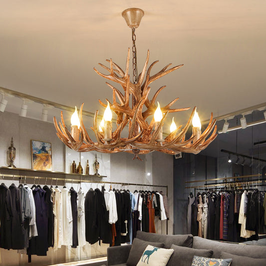 Resin Candle Suspension Light Country Style Restaurant Chandelier with Antler Deco Clearhalo 'Ceiling Lights' 'Chandeliers' Lighting' options 2460392
