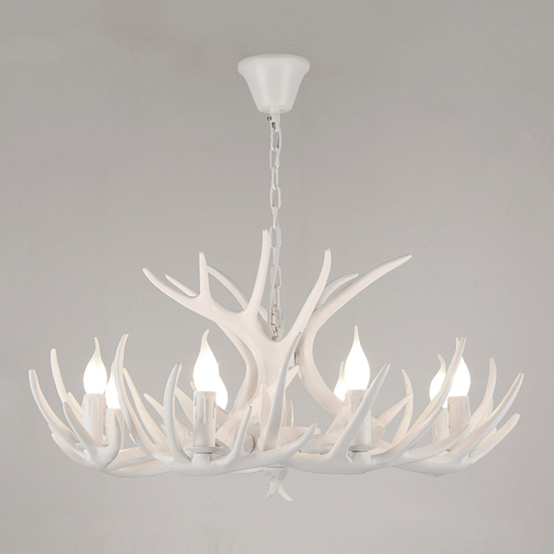 Resin Candle Suspension Light Country Style Restaurant Chandelier with Antler Deco 8 White Clearhalo 'Ceiling Lights' 'Chandeliers' Lighting' options 2460393_36ba99b5-6374-4e9b-886a-b2c55ec78cd4