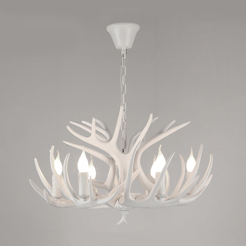 Resin Candle Suspension Light Country Style Restaurant Chandelier with Antler Deco 6 White Clearhalo 'Ceiling Lights' 'Chandeliers' Lighting' options 2460394_d9eaaf97-5889-407e-acf0-87a9c075c2af