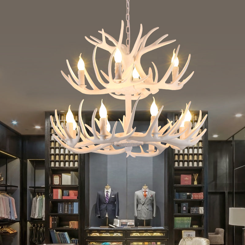 Resin Candle Suspension Light Country Style Restaurant Chandelier with Antler Deco Clearhalo 'Ceiling Lights' 'Chandeliers' Lighting' options 2460395