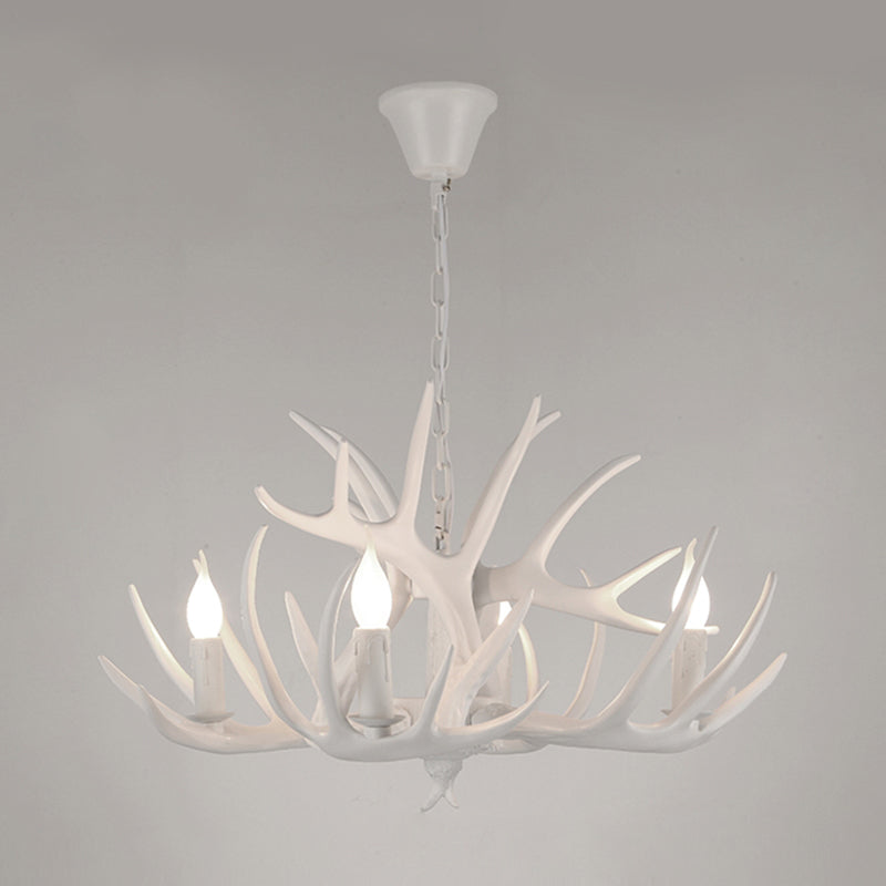 Resin Candle Suspension Light Country Style Restaurant Chandelier with Antler Deco 4 White Clearhalo 'Ceiling Lights' 'Chandeliers' Lighting' options 2460397_4f71deaa-86ee-4758-aab2-1d61297df592