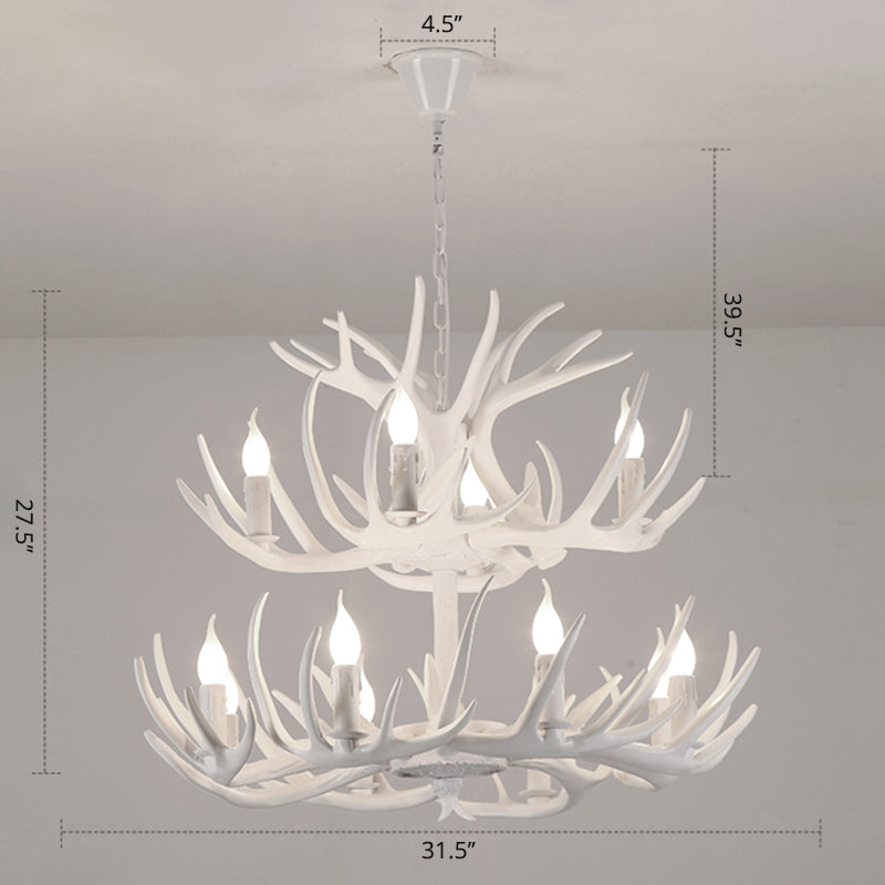Resin Candle Suspension Light Country Style Restaurant Chandelier with Antler Deco Clearhalo 'Ceiling Lights' 'Chandeliers' Lighting' options 2460398