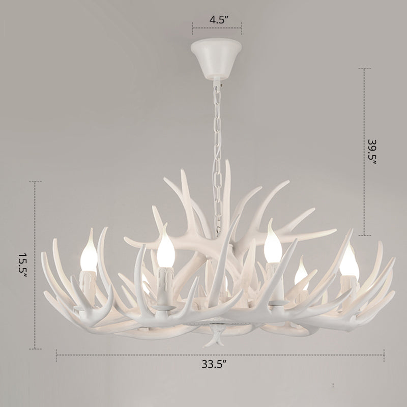 Resin Candle Suspension Light Country Style Restaurant Chandelier with Antler Deco Clearhalo 'Ceiling Lights' 'Chandeliers' Lighting' options 2460401