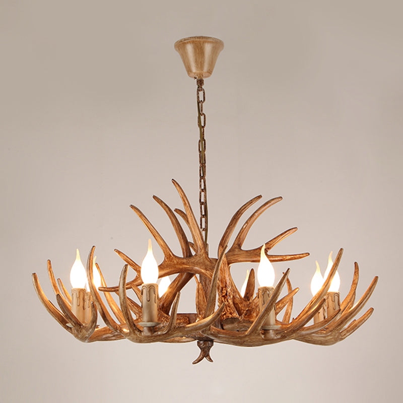 Resin Candle Suspension Light Country Style Restaurant Chandelier with Antler Deco 8 Brown Clearhalo 'Ceiling Lights' 'Chandeliers' Lighting' options 2460402_940c26a4-4ee1-4424-9ccb-6fd8ee7fbaca