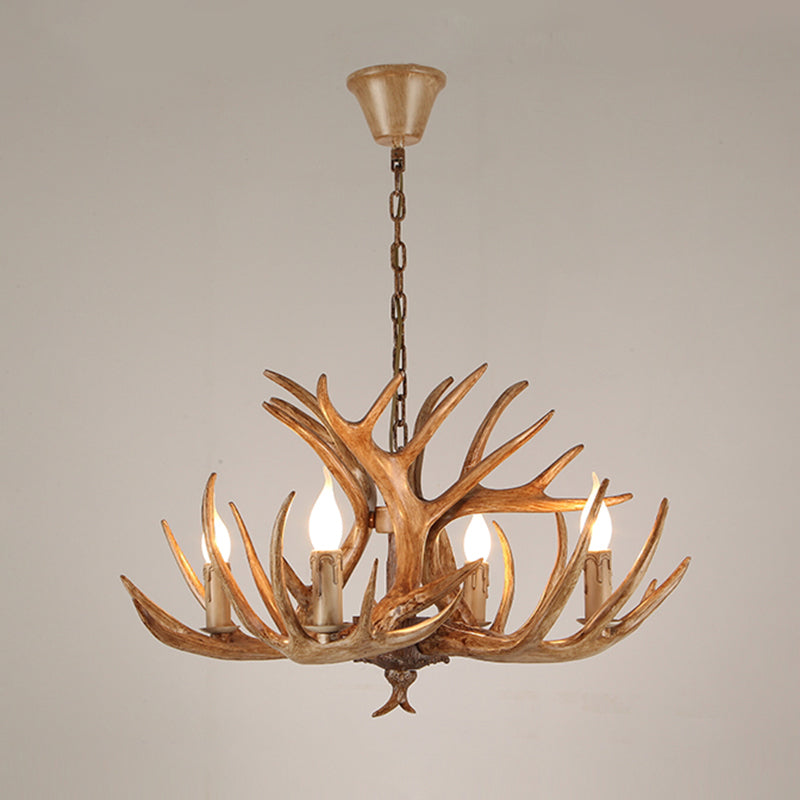 Resin Candle Suspension Light Country Style Restaurant Chandelier with Antler Deco 4 Brown Clearhalo 'Ceiling Lights' 'Chandeliers' Lighting' options 2460406_4006c025-d4fa-4e45-b7a1-29141ce8ae79