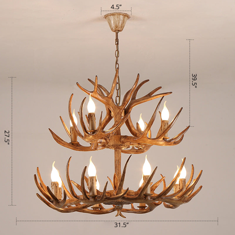 Resin Candle Suspension Light Country Style Restaurant Chandelier with Antler Deco Clearhalo 'Ceiling Lights' 'Chandeliers' Lighting' options 2460408