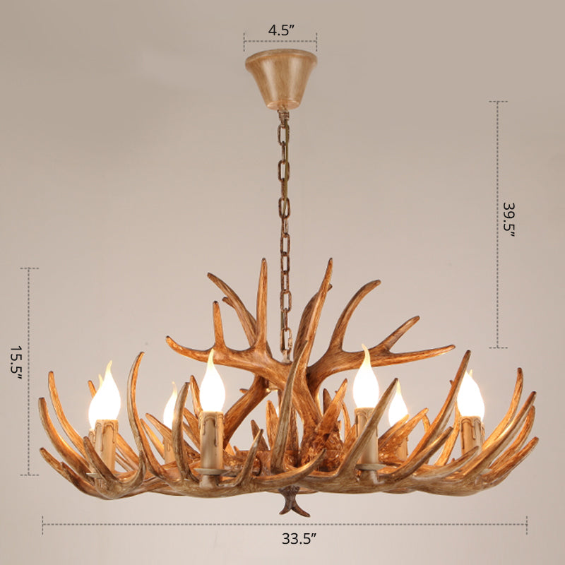 Resin Candle Suspension Light Country Style Restaurant Chandelier with Antler Deco Clearhalo 'Ceiling Lights' 'Chandeliers' Lighting' options 2460409