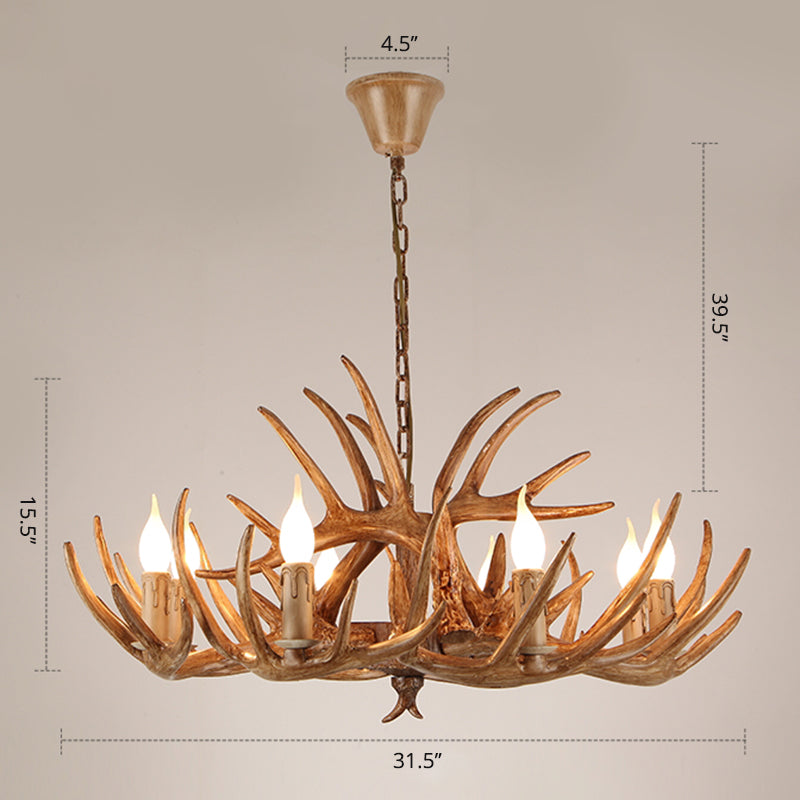 Resin Candle Suspension Light Country Style Restaurant Chandelier with Antler Deco Clearhalo 'Ceiling Lights' 'Chandeliers' Lighting' options 2460410