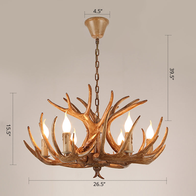 Resin Candle Suspension Light Country Style Restaurant Chandelier with Antler Deco Clearhalo 'Ceiling Lights' 'Chandeliers' Lighting' options 2460411