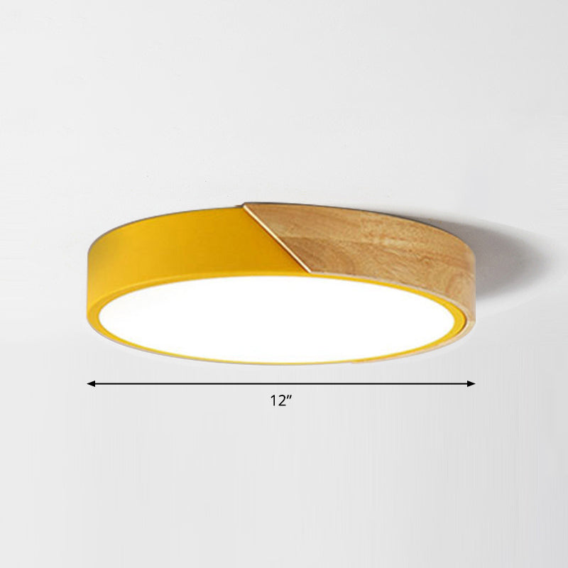Macaron Ceiling Lighting Round LED Flush Mounted Lamp with Acrylic Shade and Wood Decoration Clearhalo 'Ceiling Lights' 'Close To Ceiling Lights' 'Close to ceiling' 'Flush mount' Lighting' 2460435