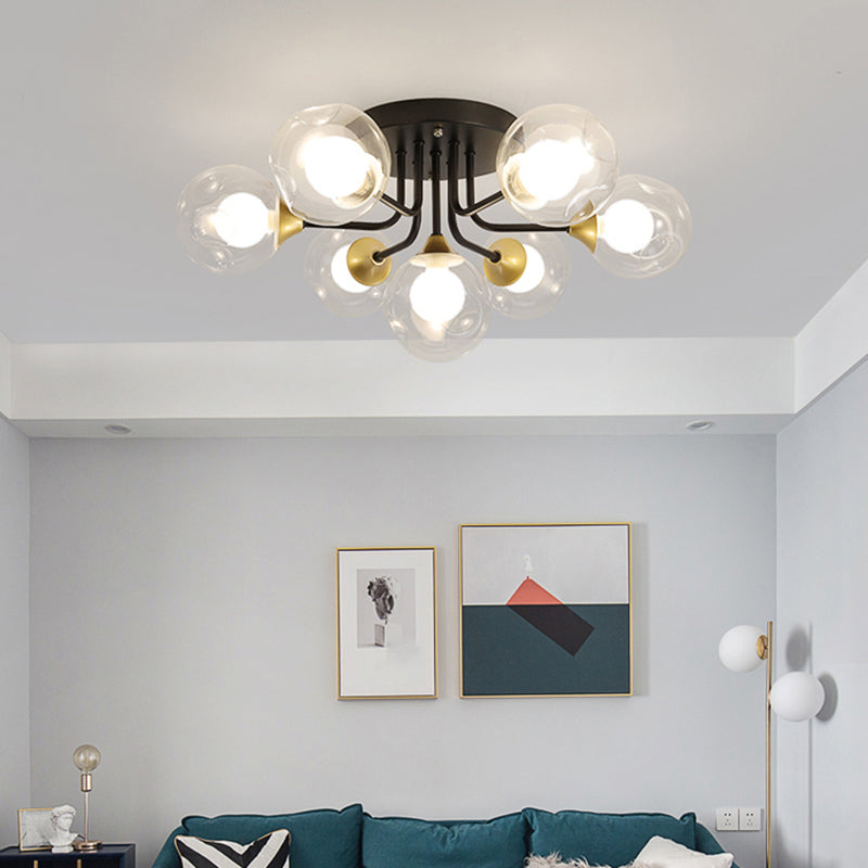 Dual Glass Ball Flush Mount Ceiling Light Minimalist Black Semi Flush Light Fixture for Bedroom Clearhalo 'Ceiling Lights' 'Close To Ceiling Lights' 'Close to ceiling' 'Glass shade' 'Glass' 'Pendant Lights' 'Semi-flushmount' Lighting' 2460471