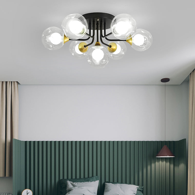 Dual Glass Ball Flush Mount Ceiling Light Minimalist Black Semi Flush Light Fixture for Bedroom 7 Black Clearhalo 'Ceiling Lights' 'Close To Ceiling Lights' 'Close to ceiling' 'Glass shade' 'Glass' 'Pendant Lights' 'Semi-flushmount' Lighting' 2460473
