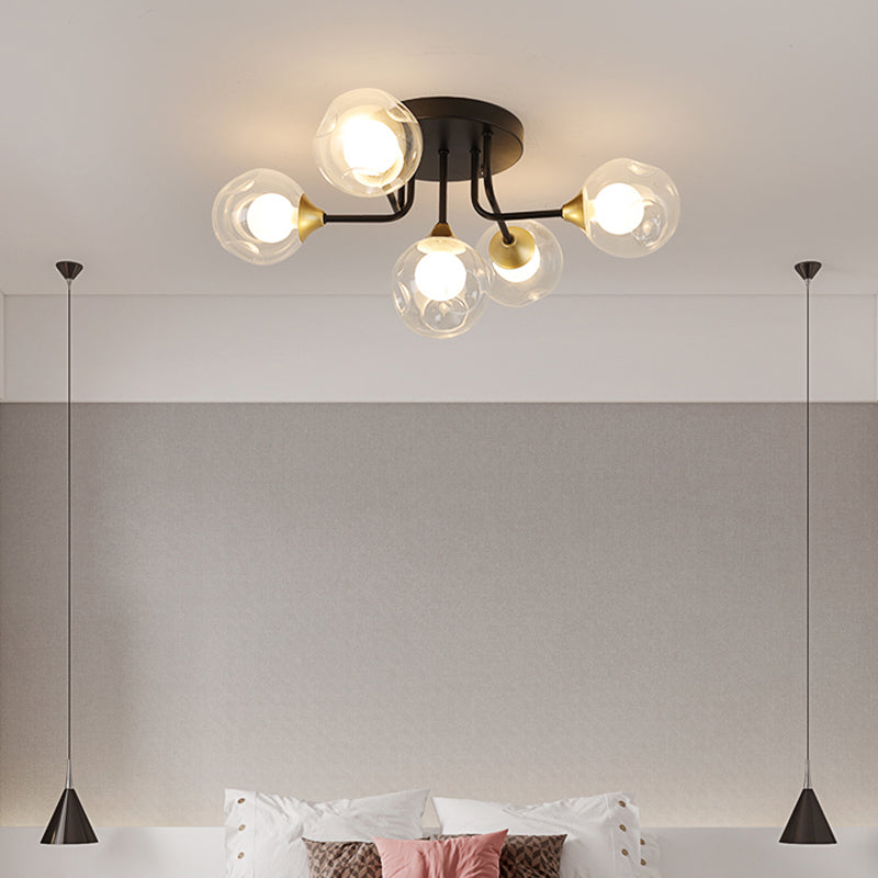 Dual Glass Ball Flush Mount Ceiling Light Minimalist Black Semi Flush Light Fixture for Bedroom Clearhalo 'Ceiling Lights' 'Close To Ceiling Lights' 'Close to ceiling' 'Glass shade' 'Glass' 'Pendant Lights' 'Semi-flushmount' Lighting' 2460474